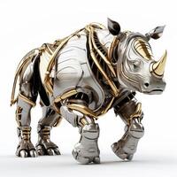 Strong rhinoceros robot, robotic animal isolated over white background. photo