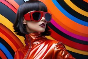 Portrait of fashion asian model, in style of futurism fashion, saturated color. AI Generated photo