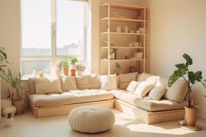 living room, in the style of y2k aesthetic, serene mood, natural light. photo