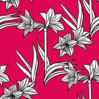 Vector Seamless Amaryllis Floral Hand-drawn Pattern. Hippeastrum Flower background for your design projects fashion textile, wallpaper, scrapbook and etc.