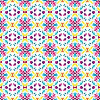 Seamless Pattern A pattern of colorful leaves and flowers for summer, suitable for use as a fabric pattern. photo