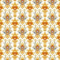 Seamless Pattern A pattern of colorful leaves and flowers for summer, suitable for use as a fabric pattern. photo