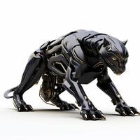 Fast black panther robot, robotic animal isolated over white background. AI Generated photo