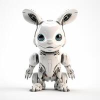 Rabbit or hare robot, robotic animal isolated over white background. photo