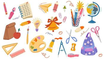 School supplies set. Vector flat illustration in hand drawn style. Back to school
