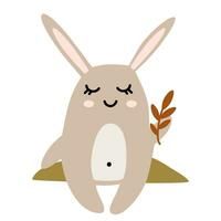 Cute rabbit. Cartoon Bunny character.  Happy autumn time. Hand drawn childish vector illustration.