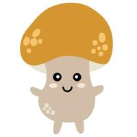 Mushroom character. Funny happy cute happy smiling mushroom champignon. Vector flat cartoon character illustration icon. Isolated on white background. Mushroom champignon concept