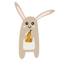 Cute rabbit. Bunny with pumpkin. Happy autumn time. Hand drawn childish vector illustration.