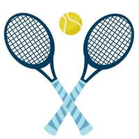 tenis raquetas cruzado y pelota. Deportes artículos icono aislado en blanco antecedentes. sencillo plano diseño. vector ilustración.