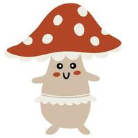 Mushroom with smiling face. Cute cartoon fly agaric. Vector illustration for kids isolated on white background.