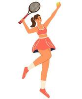 Woman Playing Tennis. Girl tennis player beats the ball with a racket. Vector flat illustration