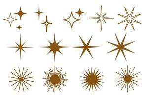 elegante estrellas colocar. brillante fuegos artificiales, parpadeando decoraciones, brillante destello. un colección de estrellas y estallidos con el efecto de brillante ligero. vector