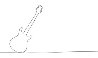 Electric guitar. One line continuous concept music banner. Line art, outline, silhouette, vector illustration.