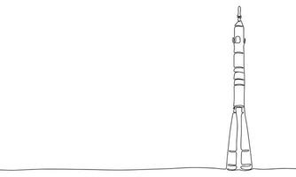 One line continuous rocket. Line art of space concept banner. Outline vector illustration.