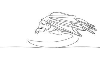 Dragon with wings sleep. One line continuous concept dragon banner. Line art, outline, silhouette, vector illustration.