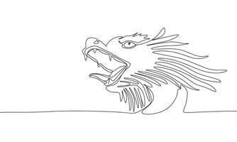 One line continuous dragon head. Line art of Chinese symbol 2024 year concept banner. Outline vector illustration.