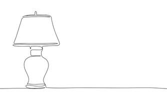 Table lamp. One line continuous concept interior banner. Line art, outline, silhouette, vector illustration.