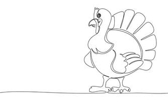 One line continuous turkey bird. Line art of Thanksgiving concept banner. Outline vector illustration.