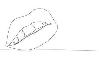 One line continuous lips. Line art of passion concept banner. Outline vector illustration.