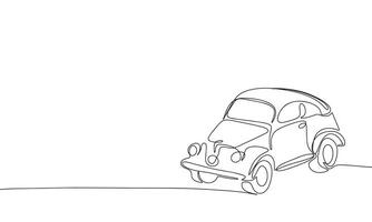 One line continuous little car. Line art of retro auto concept banner. Outline vector illustration.