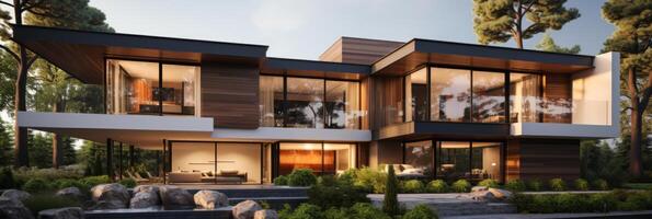 Modern minimalist private houses. Residential architecture exterior. photo