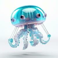 Cute jellyfish robot, robotic animal isolated over white background. AI Generated photo