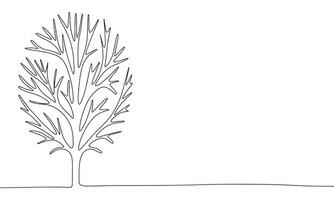 Winter tree. One line continuous concept nature banner. Line art, outline, silhouette, vector illustration.