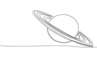 Saturn one line continuous. Line art concept space banner. Outline vector illustration.
