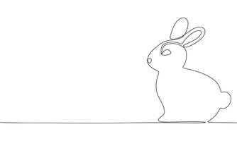 Silhouette of chocolate rabbit. One line continuous concept banner with Easter bunny. Outline, line art, vector illustration.