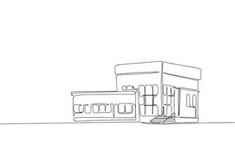 One line continuous modern house. Line art of architecture concept banner. Outline vector illustration.