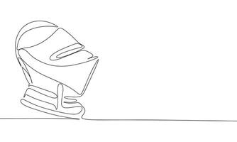 One line continuous knight helmet. Line art of medieval concept banner. Outline vector illustration.