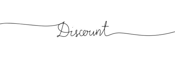 One line continuous word Discount. Line art calligraphy, handwriting vector illustration.