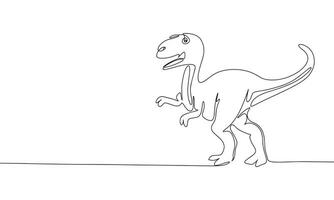 One line continuous velociraptor. Line art of dinosaur concept banner. Outline vector illustration.