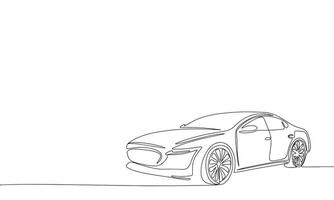 Silhouette of modern auto. One line continuous concept banner with modern car. Outline, line art, vector illustration.