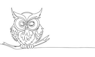 Silhouette of cute little owl. One line continuous concept banner with owl bird. Outline, line art, vector illustration.