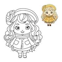 Cute cartoon girl in doodle style for coloring page. Coloring book for children. Vector illustration.