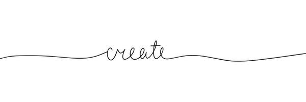 Create word. One line continuous calligraphy text. Line art handwriting, vector illustration.