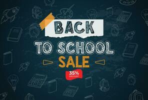 Welcome back to school background with chalk board, Concept of education banner with back to School pattern vector