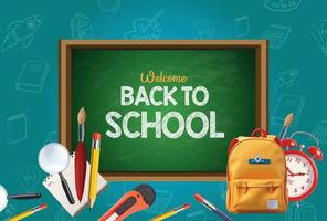 Back to school background with school bag and clock vector