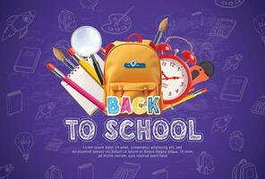 Back to school background with school bag and clock vector