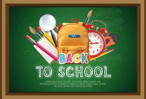 Back to school background with school bag and clock vector