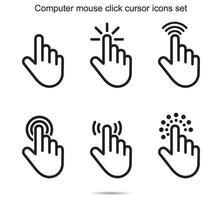 Computer mouse click cursor icons set, vector illustration.