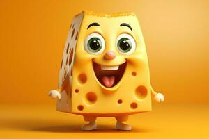 Piece of Holland cheese cartoon character on orange background illustration. AI Generated photo