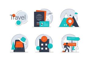 Travel concept,Color plastic travel bag with different travel elements vector illustration