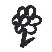 A flower on a stem with a leaf in a black thick outline, hand drawn on a white background. Spring print. Vector. vector