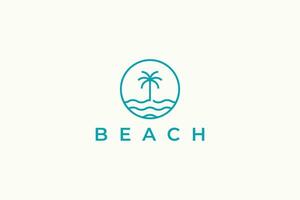 Palm and Wave Beach Logo Simple Minimalist Illustration Badge Sign Symbol Holiday Travel Vacation Trip vector