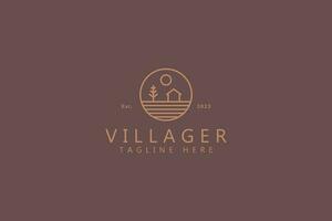 Abstract Rural Village Farm Field and Cottage Simple Outline Logo Badge Design vector