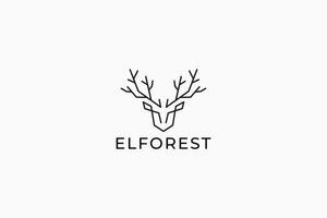 Logo Abstract Head Deer and Horn Branch for Elf Forest Branding Idea Simple Outline Shape vector