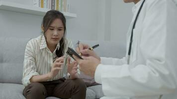 woman with mental health problems is consulting. psychiatrist is recording the patient's condition for treatment. encouragement, love and family problem, bipolar , depression patient, protect suicide video
