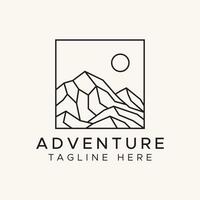 Logo Rocky Mountain Landscape in Square Frame Adventure Concept Brand Identity. vector